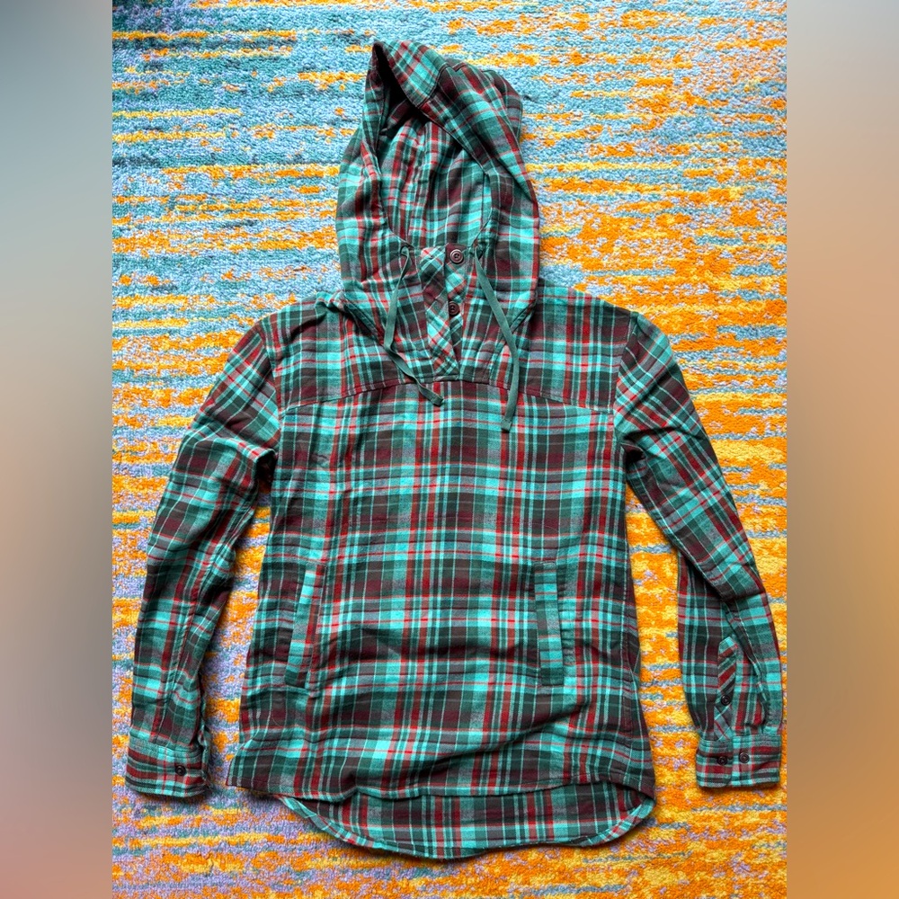 EUC Marmot Plaid Hooded Flannel Hoodie Top - Size Small